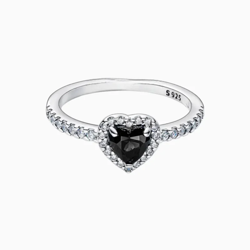 Anillo De Plata Corazón Superior Negro