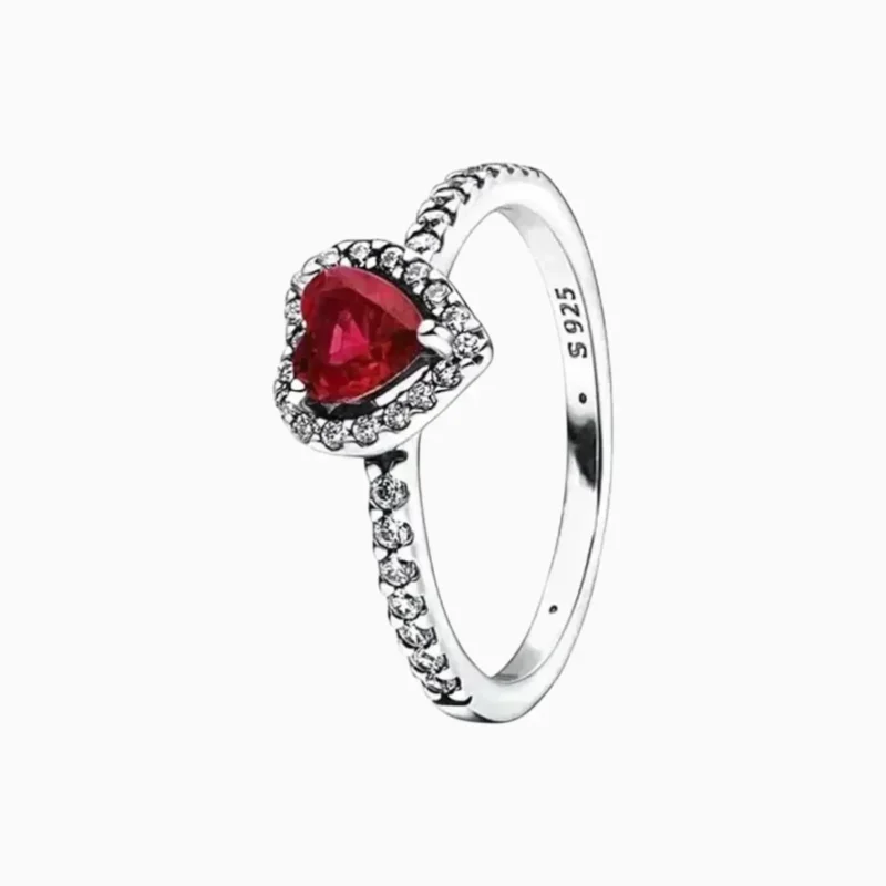 Anillo De Plata Corazón Superior Rojo