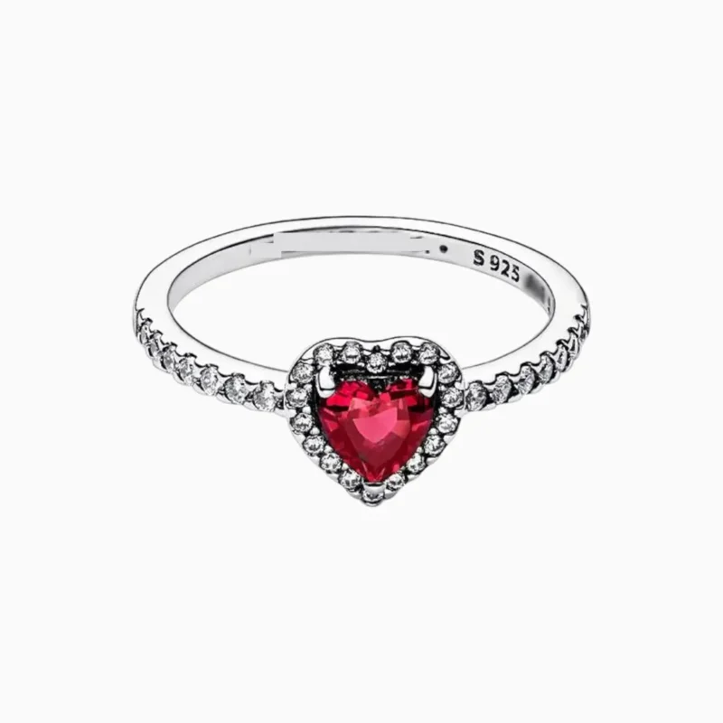 Anillo De Plata Corazón Superior Rojo