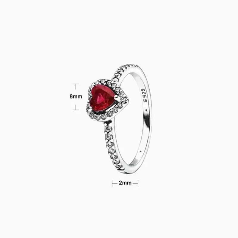 Anillo De Plata Corazón Superior Rojo