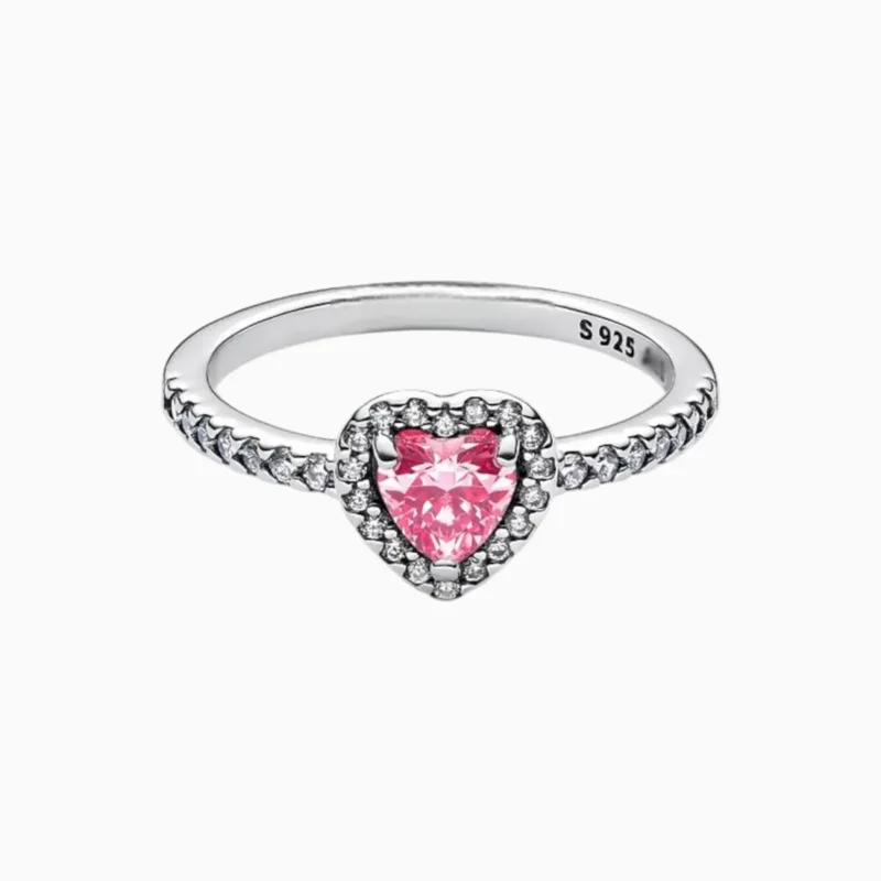 Anillo De Plata Corazón Superior Rosa