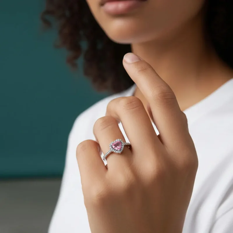 Anillo De Plata Corazón Superior Rosa