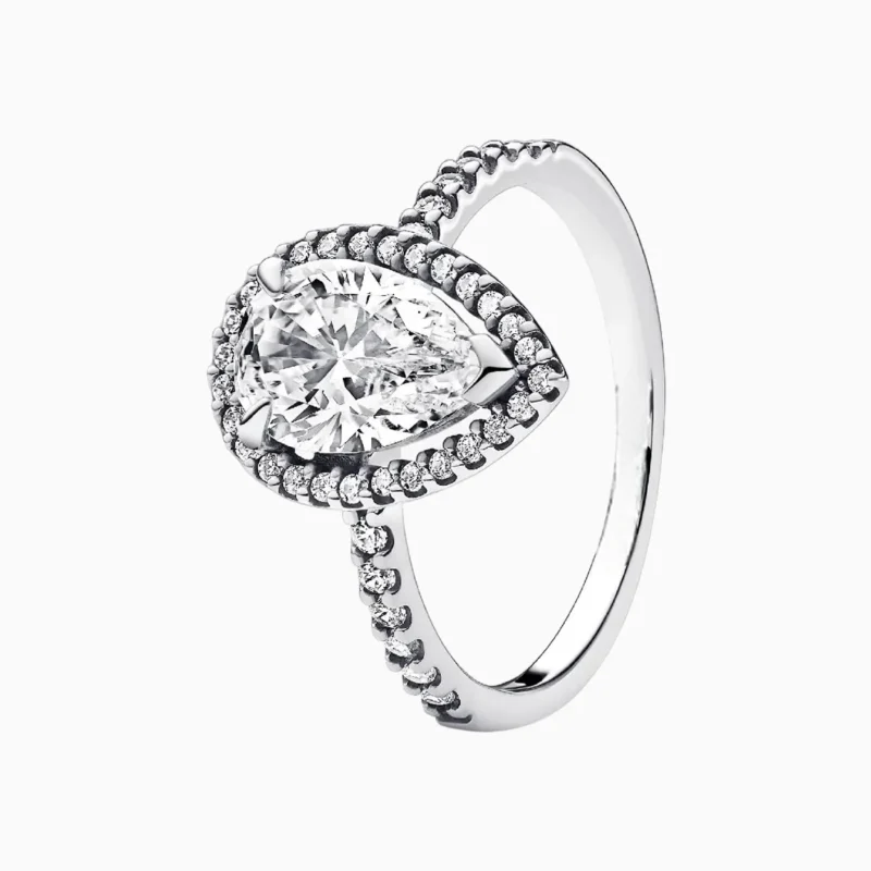 Anillo De Plata Halo Corte Pera Brillante Anillo De Plata Halo Corte Pera Brillante
