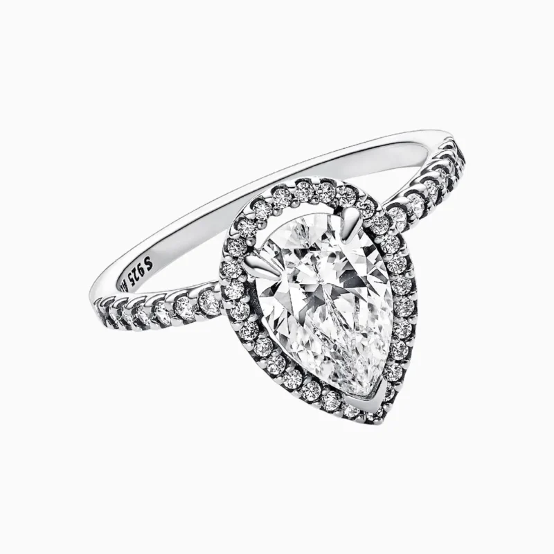 Anillo De Plata Halo Corte Pera Brillante Anillo De Plata Halo Corte Pera Brillante