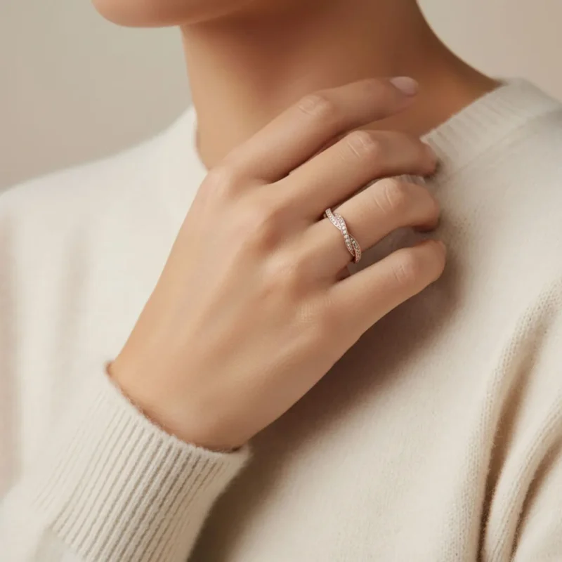 Anillo De Plata Trenzado Brillante Rosa