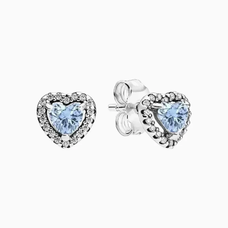 Aretes Broquel De Plata Corazón Superior Azul Claro