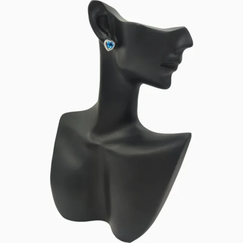 Aretes Broquel De Plata Corazón Superior Azul