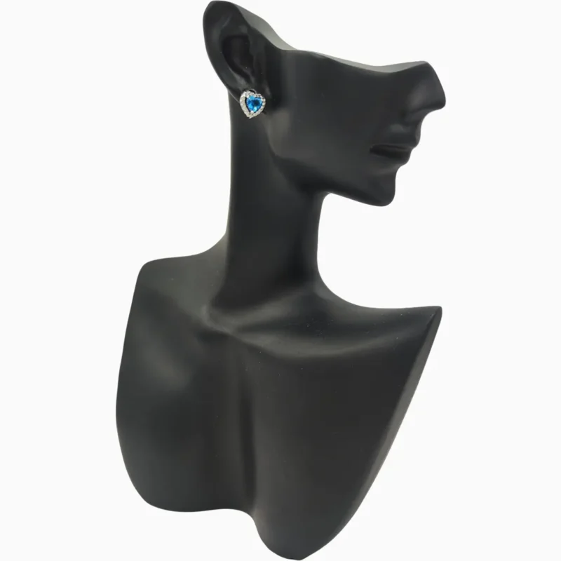 Aretes Broquel De Plata Corazón Superior Azul