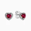 Aretes Broquel De Plata Corazón Superior Rojo