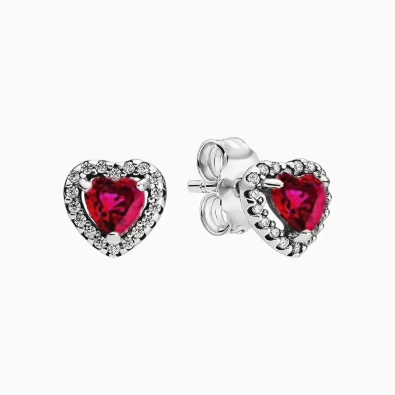 Aretes Broquel De Plata Corazón Superior Rojo