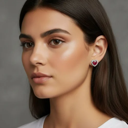 Aretes Broquel De Plata Corazón Superior Rojo