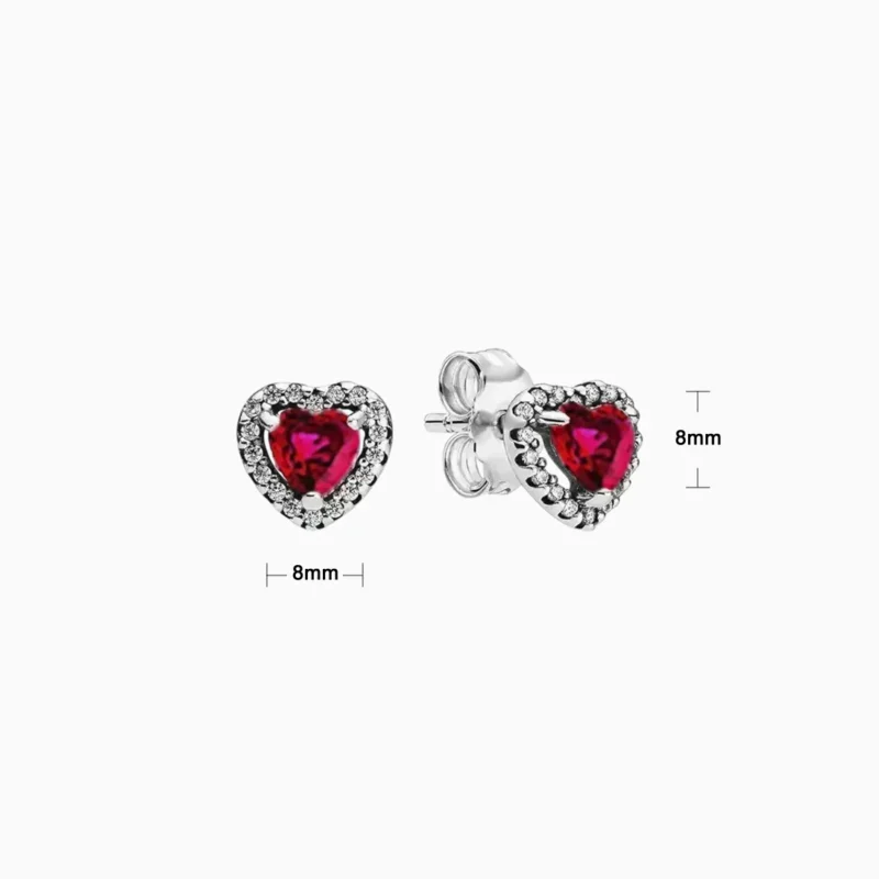 Aretes Broquel De Plata Corazón Superior Rojo