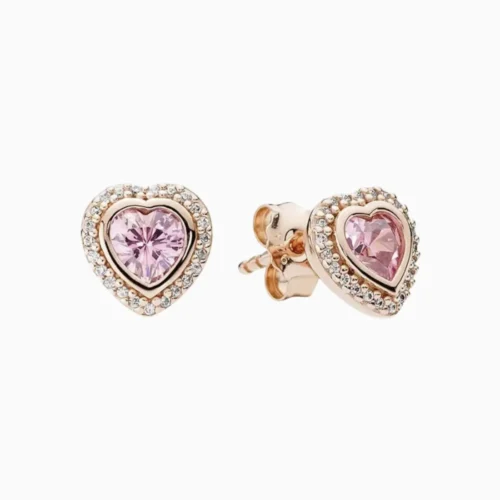 Aretes Broquel De Plata Rosa Corazón Superior