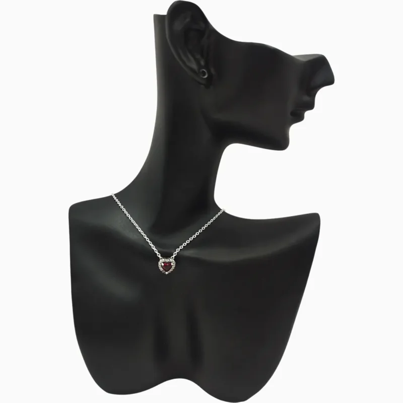 Collar De Plata Corazón Rojo Superior