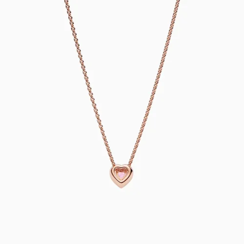 Collar De Plata Rosa Corazón Rosa Superior