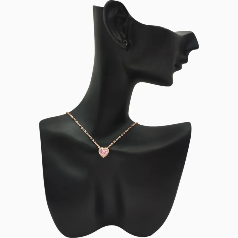 Collar De Plata Rosa Corazón Rosa Superior