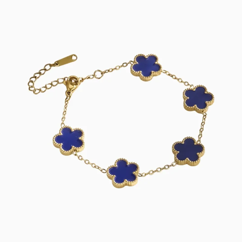 Pulsera De Acero Flor Cinco Hojas Azul
