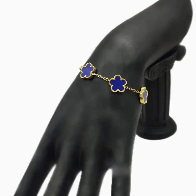 Pulsera De Acero Flor Cinco Hojas Azul