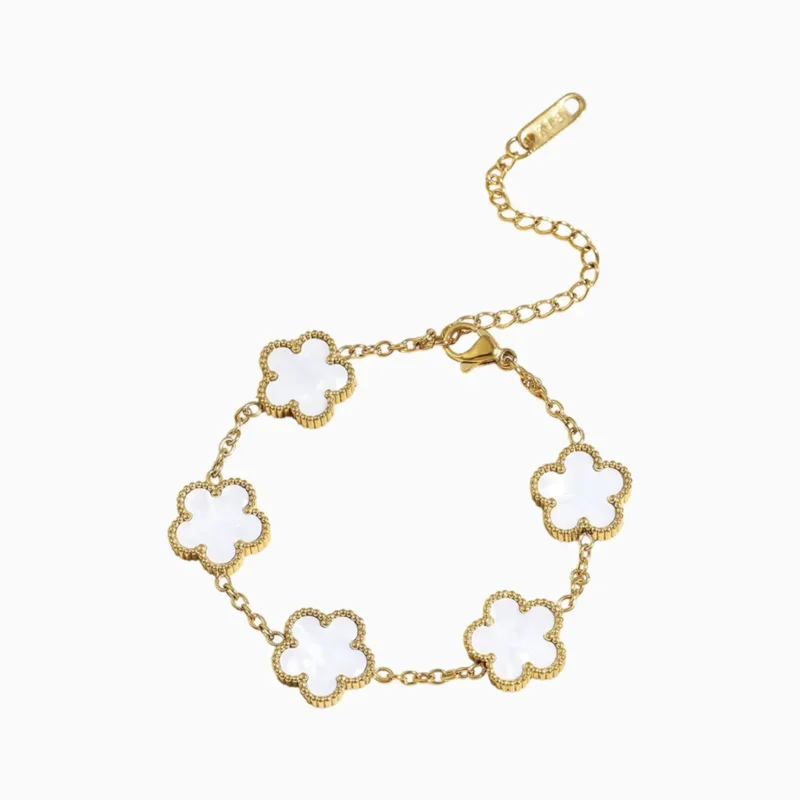 Pulsera De Acero Flor Cinco Hojas Blanco