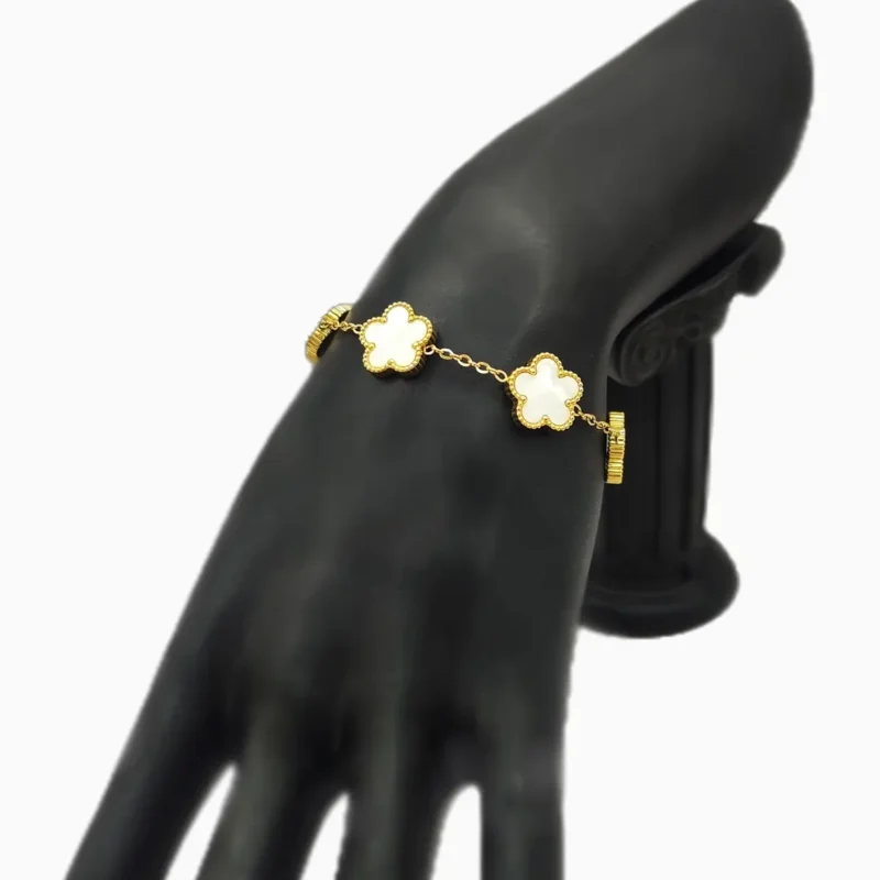 Pulsera De Acero Cinco Hojas Blanco