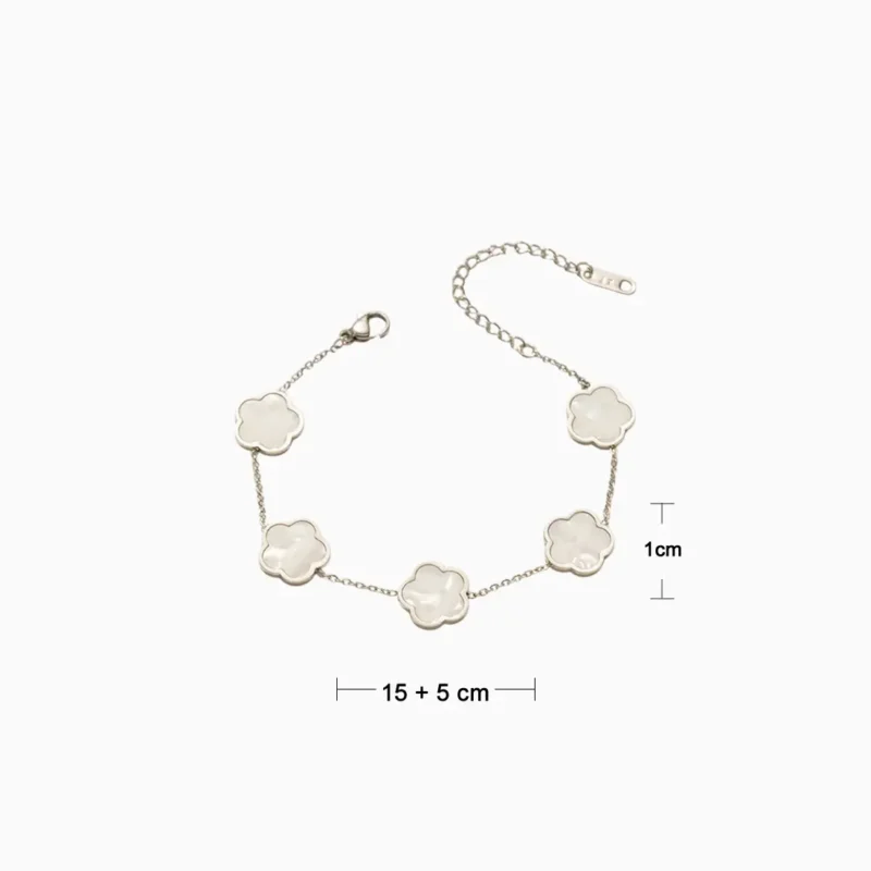 Pulsera De Acero Flor Cinco Hojas Blanco Plata