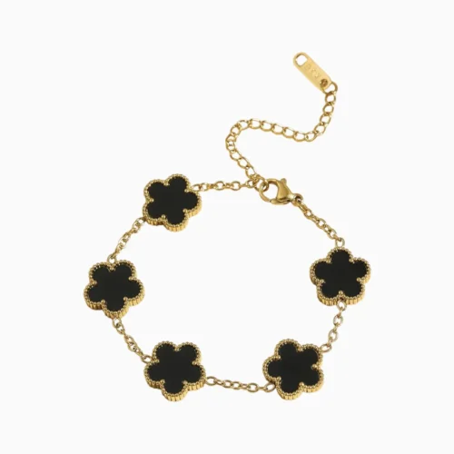 Pulsera De Acero Flor Cinco Hojas Negro