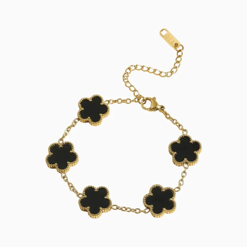 Pulsera De Acero Flor Cinco Hojas Negro
