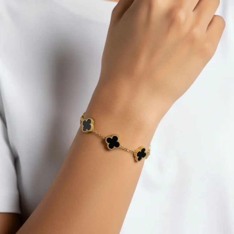 Pulsera De Acero 5 Hojas Negro