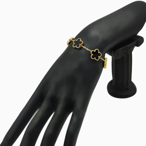 Pulsera De Acero Flor Cinco Hojas Negro