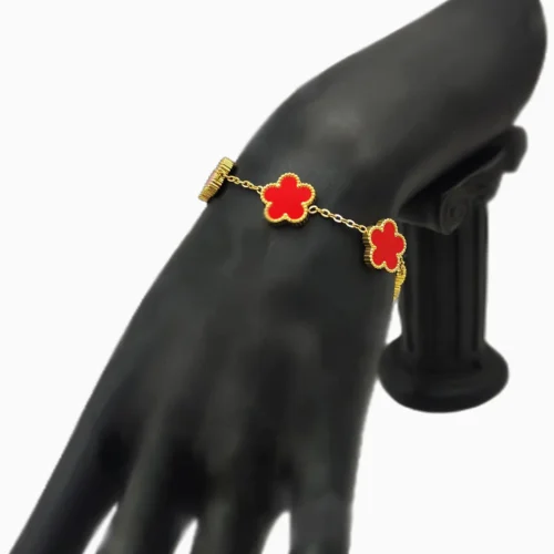 Pulsera De Acero Flor Cinco Hojas Rojo