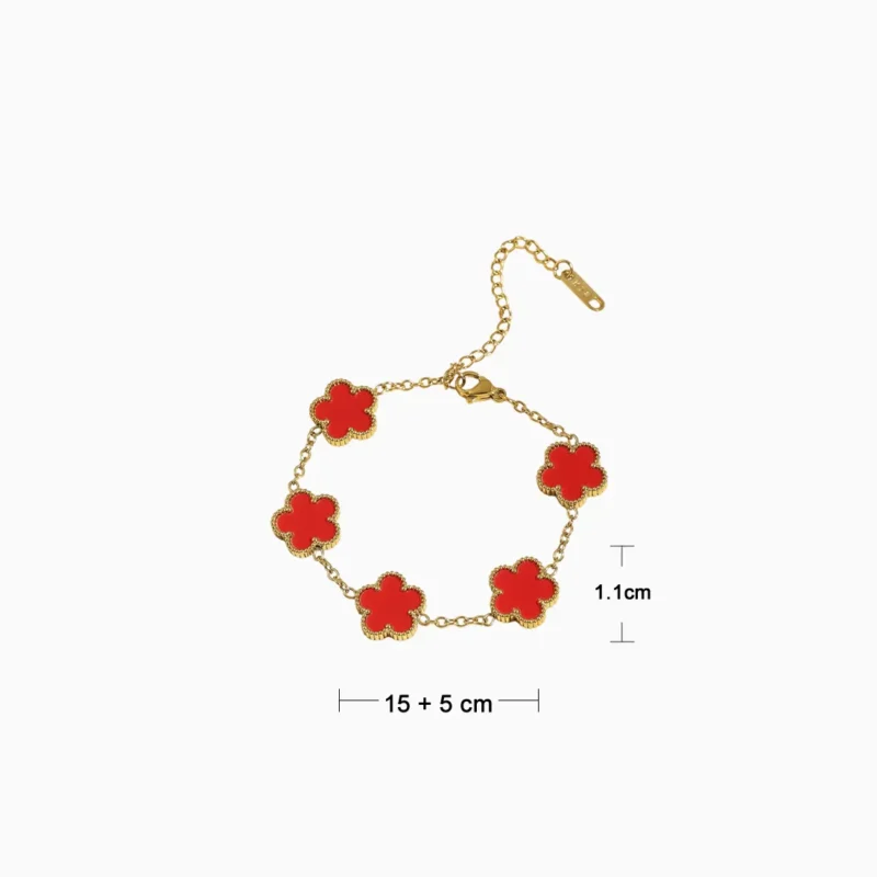 Pulsera De Acero Flor Cinco Hojas Rojo