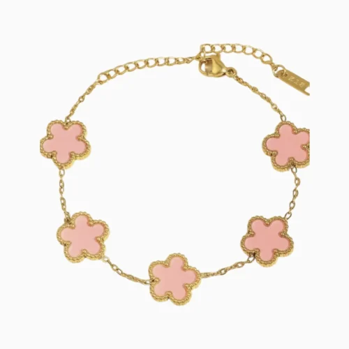 Pulsera De Acero Flor Cinco Hojas Rosa