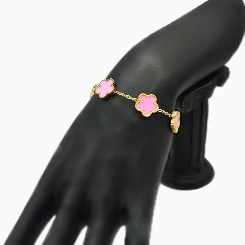Pulsera De Acero Cinco Hojas Rosa