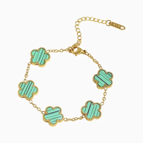 Pulsera De Acero Flor Cinco Hojas Verde