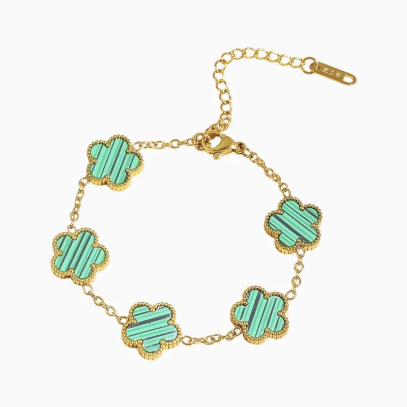 Pulsera De Acero Flor Cinco Hojas Verde