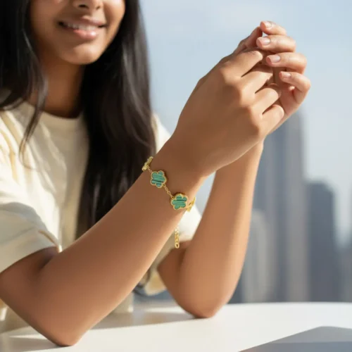 Pulsera De Acero 5 Hojas Verde