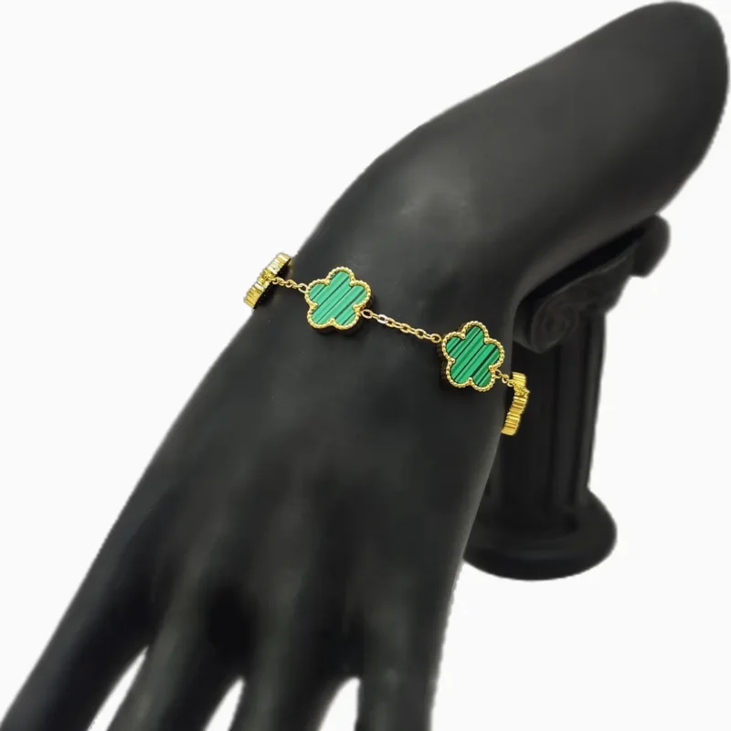 Pulsera De Acero Flor Cinco Hojas Verde