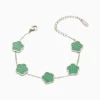 Pulsera De Acero Flor Cinco Hojas Verde Plata