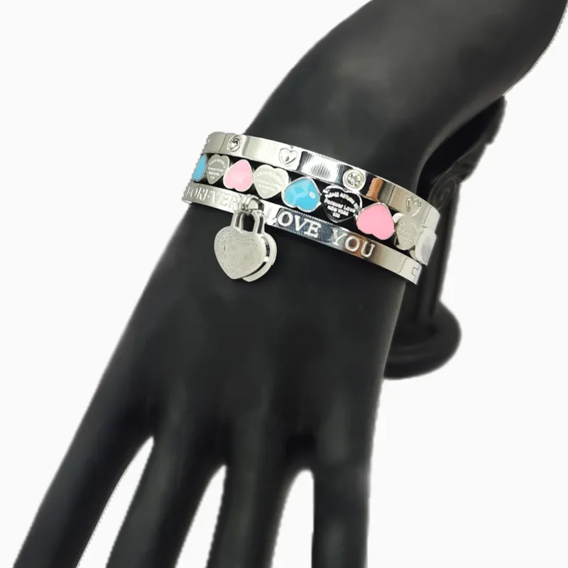 Pulsera De Acero Forever Love Colgantes