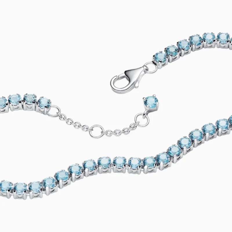 Pulsera De Plata Tenis Azul Claro Brillante