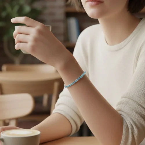 Pulsera De Plata Tenis Azul Claro Brillante