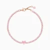 Pulsera De Plata Tenis Corazón Rosa Brillante