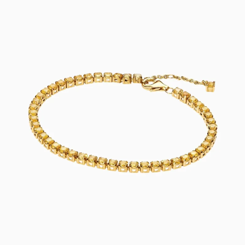 Pulsera De Plata Tenis Dorado Brillante