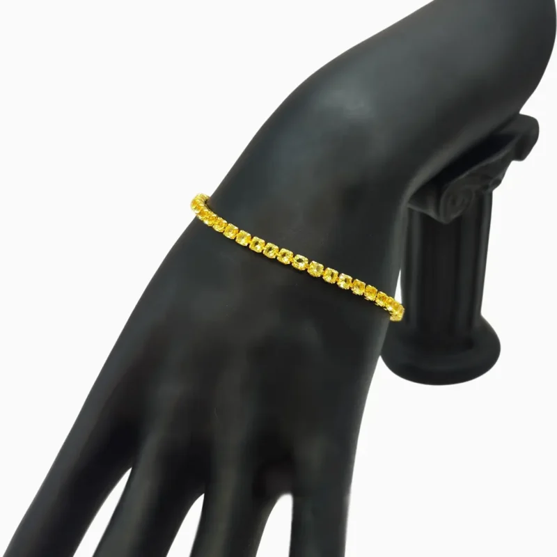 Pulsera De Plata Tenis Dorado Brillante