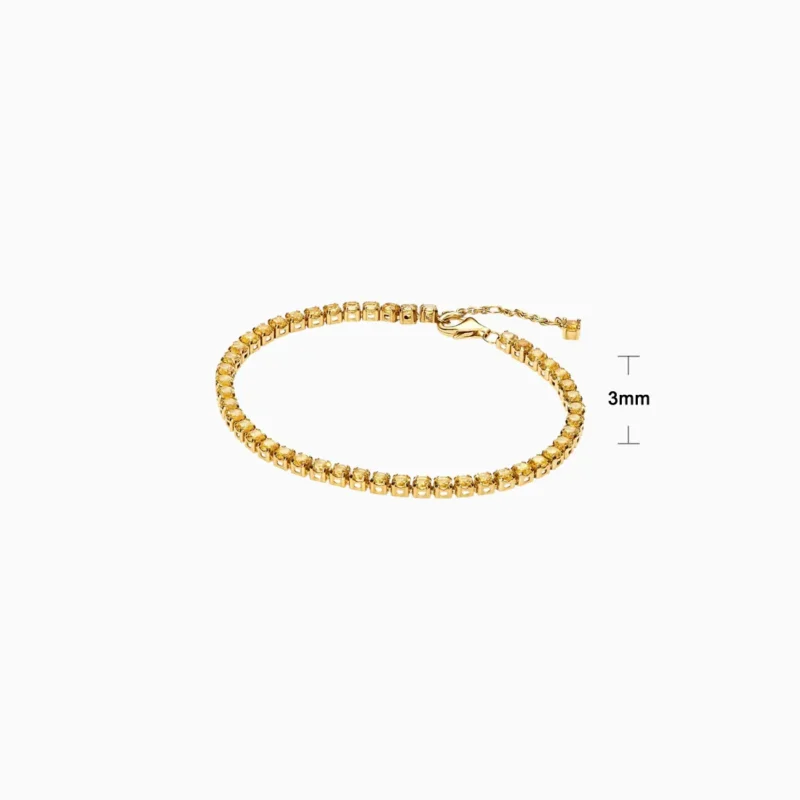 Pulsera De Plata Tenis Dorado Brillante