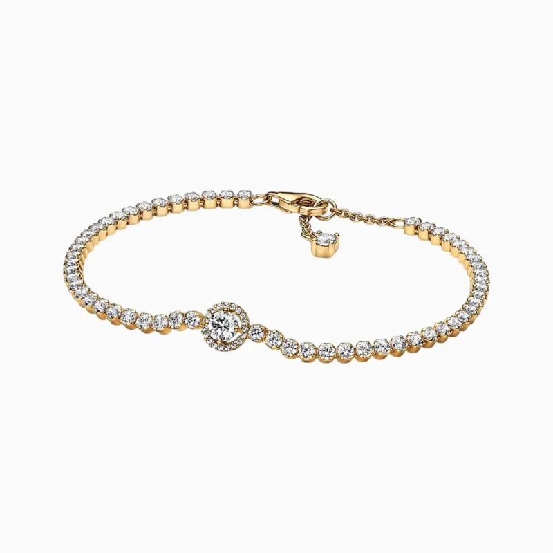 Pulsera De Plata Tenis Halo Dorado Brillante