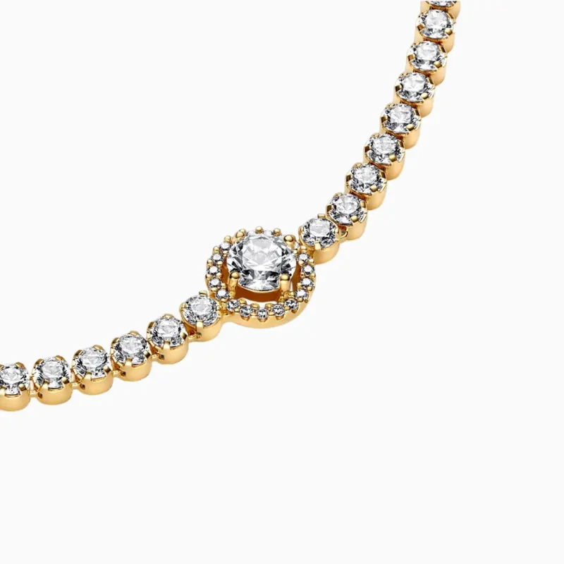 Pulsera De Plata Tenis Halo Dorado Brillante