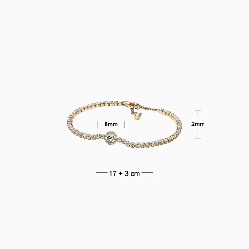 Pulsera De Plata Tenis Halo Dorado Brillante