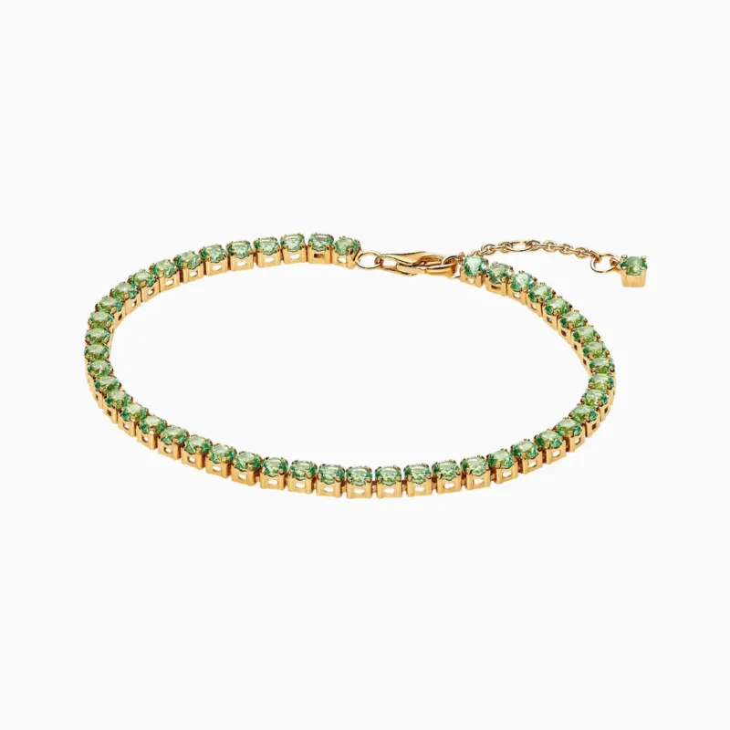 Pulsera De Plata Tenis Verde Brillante