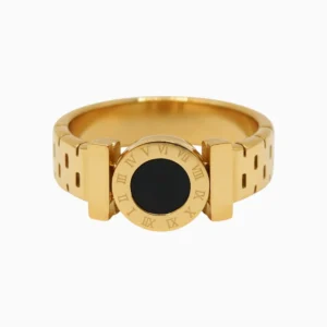 Anillo De Acero Números Romanos Dorado